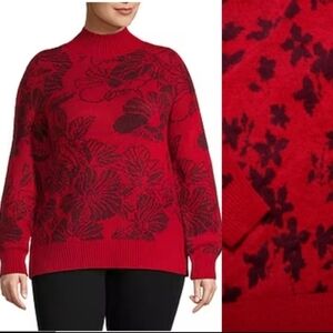 Liz Claiborne Womens Mock Neck Long Sleeve Floral Pullover Sweater Size 1X